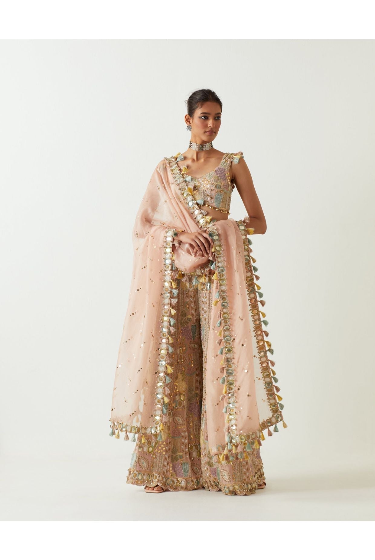 ROSE PINK EMBROIDERED CHOLI AND SHARARA WITH EMBROIDERED DUPATTA