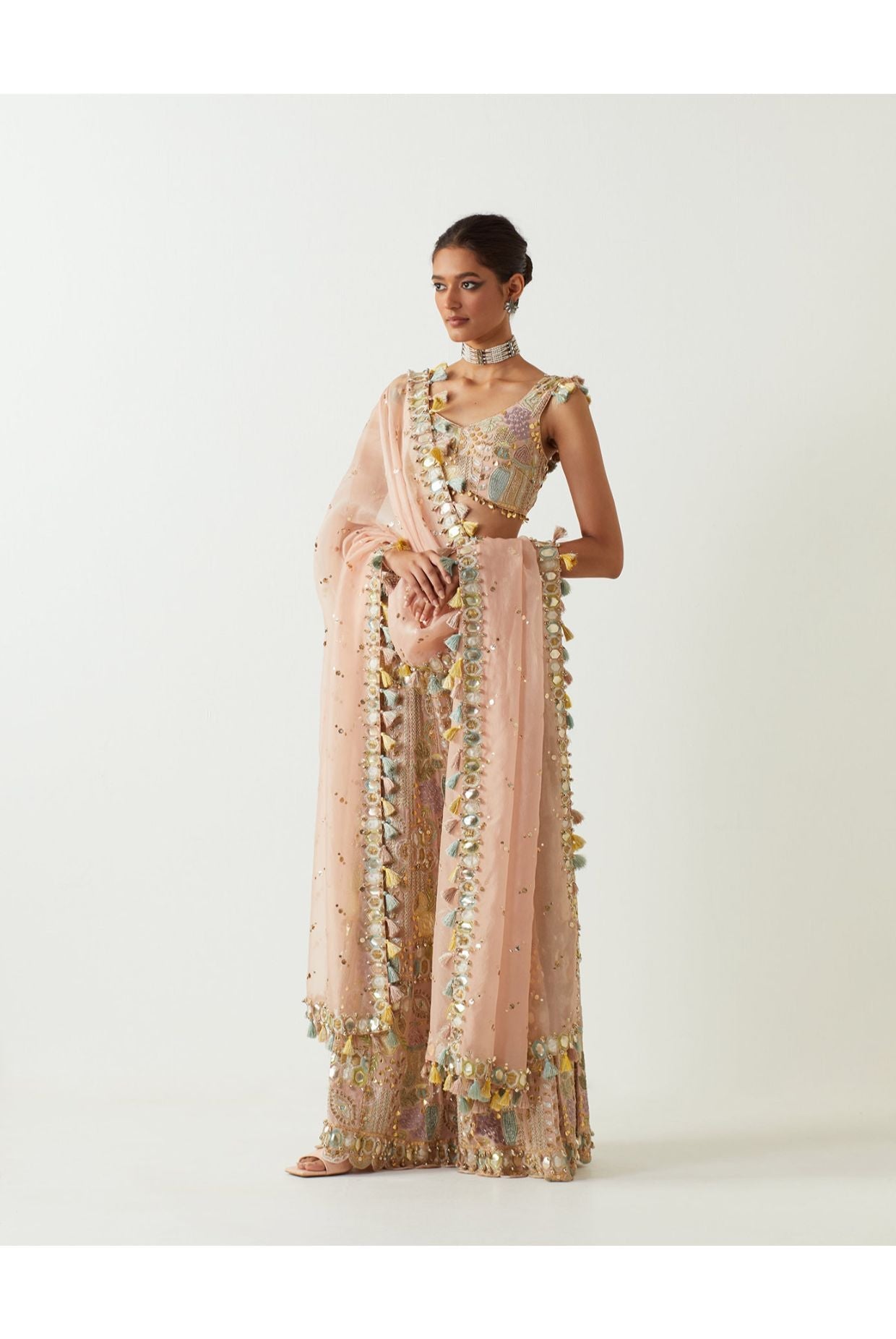 ROSE PINK EMBROIDERED CHOLI AND SHARARA WITH EMBROIDERED DUPATTA