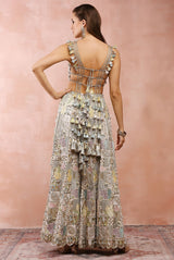Off white applique embroidered choli with sharara and dupatta