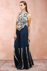 TEAL APPLIQUE BLUE EMBROIDERED CHOLI WITH SHARARA