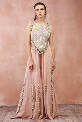 ROSE PINK APPLIQUE EMBROIDERED CHOLI WITH SHARARA