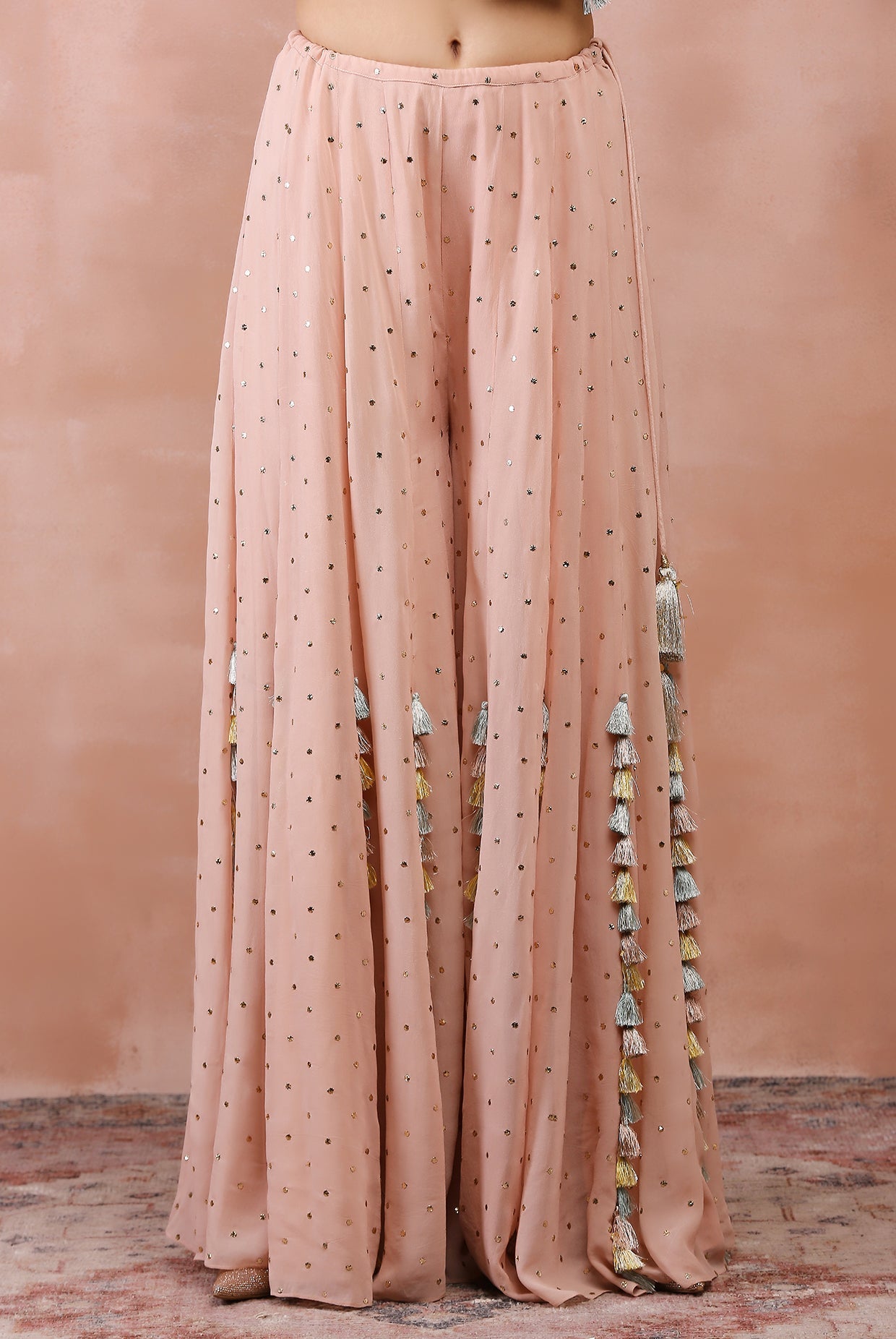 ROSE PINK APPLIQUE EMBROIDERED CHOLI WITH SHARARA
