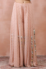 ROSE PINK APPLIQUE EMBROIDERED CHOLI WITH SHARARA