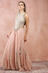 ROSE PINK APPLIQUE EMBROIDERED CHOLI WITH SHARARA