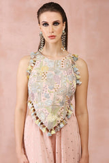 ROSE PINK APPLIQUE EMBROIDERED CHOLI WITH SHARARA