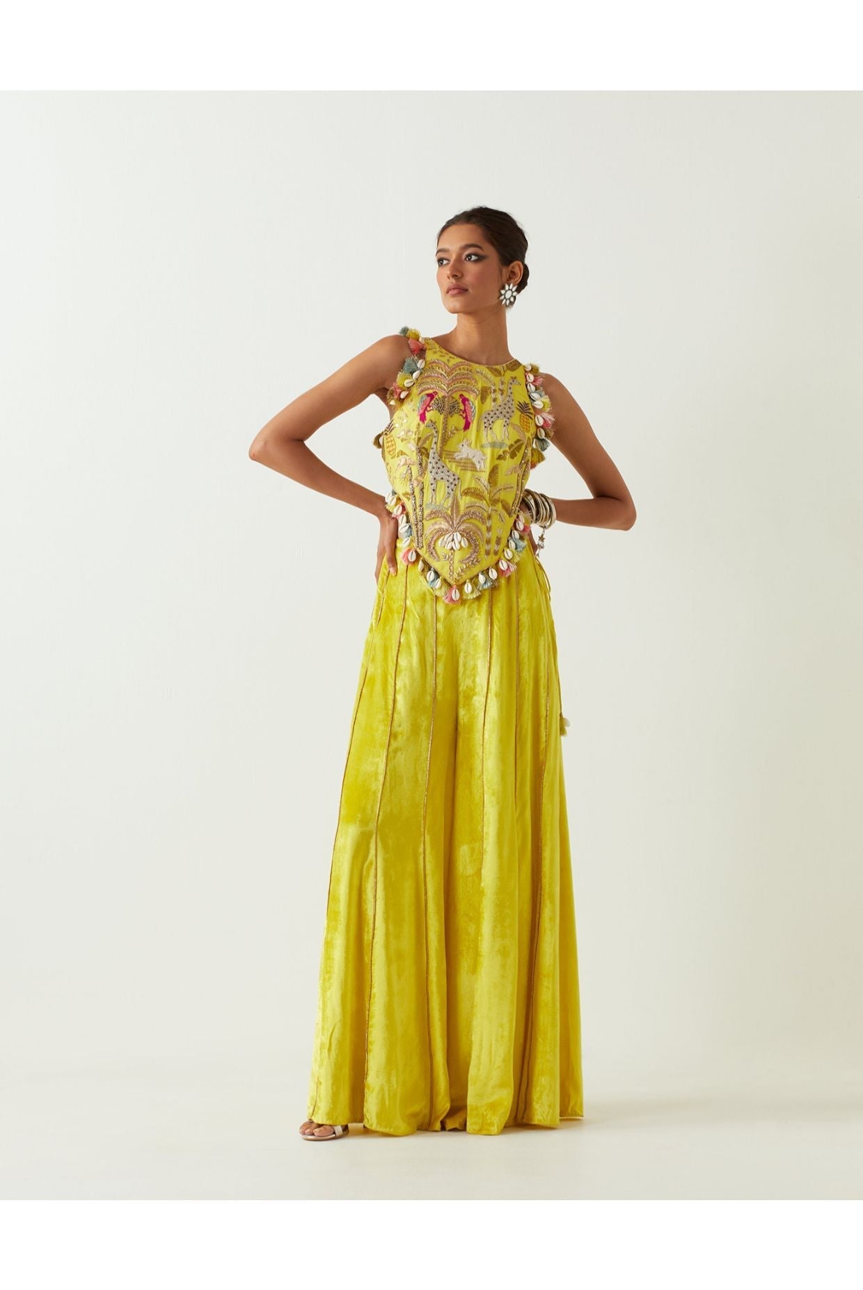 LIME GREEN EMBROIDERED CHOLI WITH SHARARA