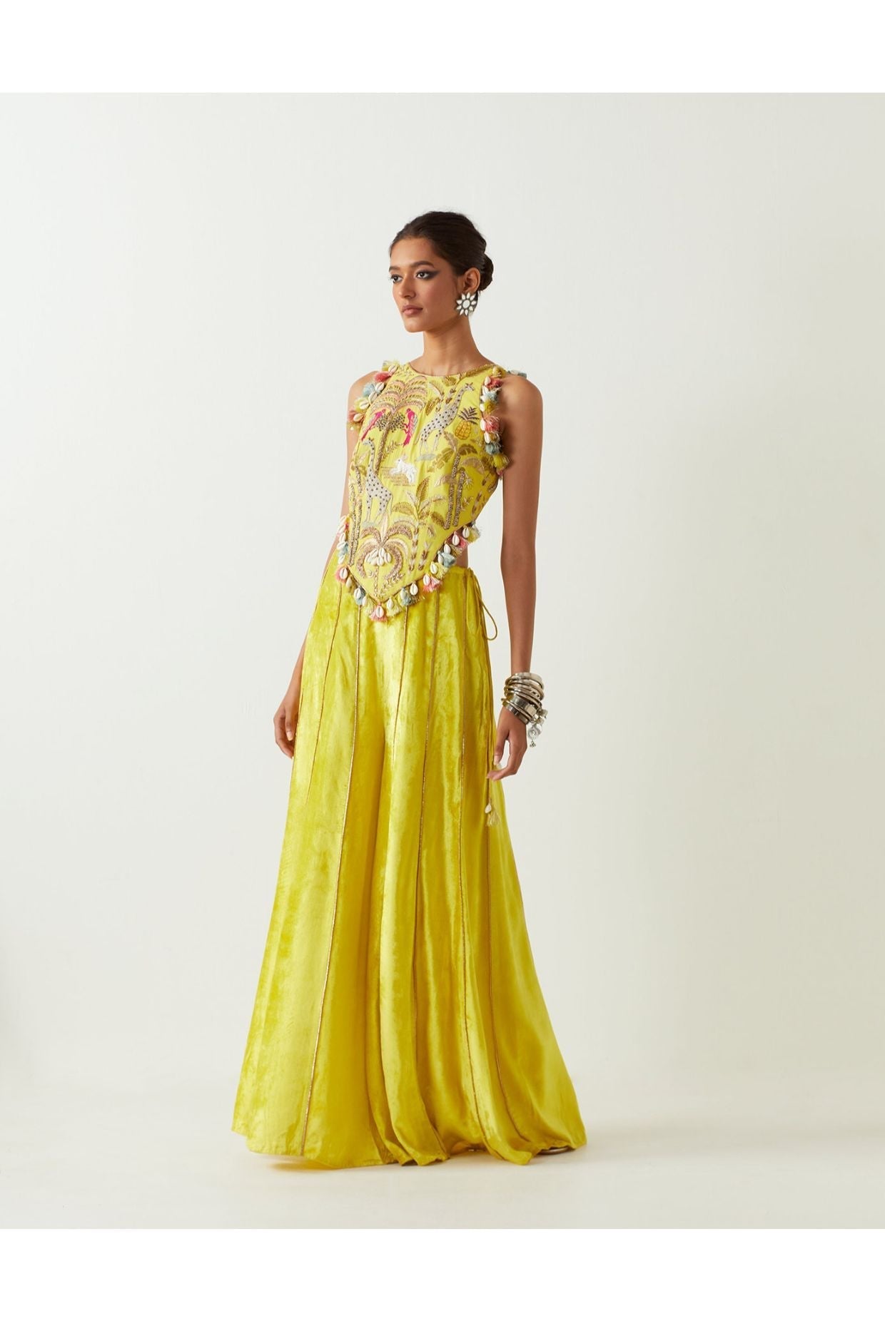LIME GREEN EMBROIDERED CHOLI WITH SHARARA