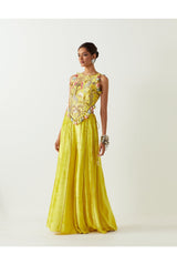 LIME GREEN EMBROIDERED CHOLI WITH SHARARA