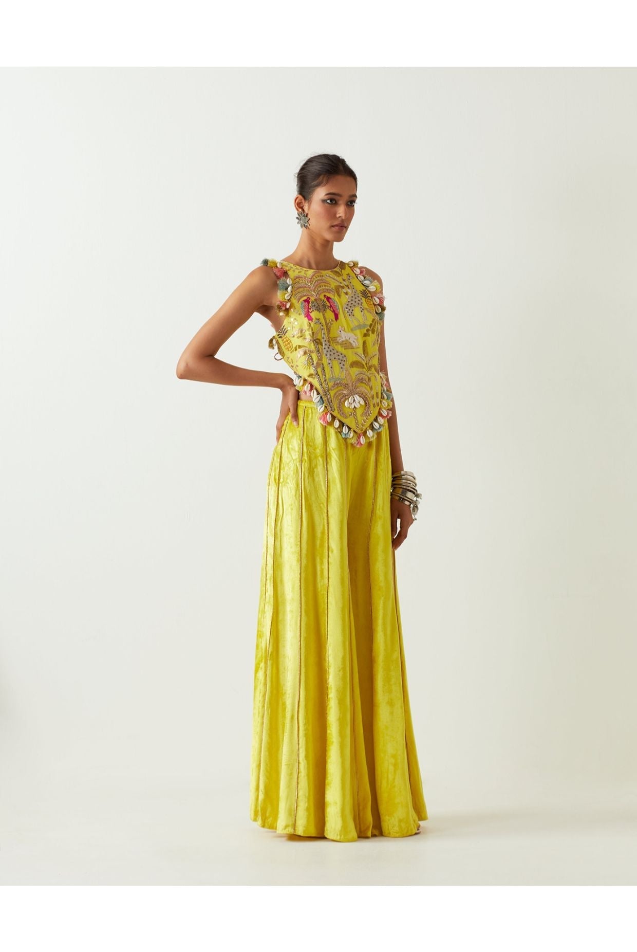 LIME GREEN EMBROIDERED CHOLI WITH SHARARA