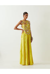 LIME GREEN EMBROIDERED CHOLI WITH SHARARA