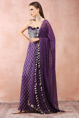 Purple embroidered corset bustier with chex skirt and dupatta