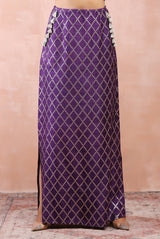 Purple embroidered corset bustier with chex skirt and dupatta