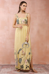Yellow niloufar print embroidered bustier with skirt