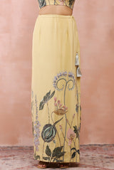 Yellow niloufar print embroidered bustier with skirt