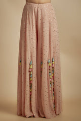 Rose Pink Embroidered Back Tie-Up Choli With Sharara