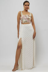 Off White Embroidered Choli With Slit Skirt