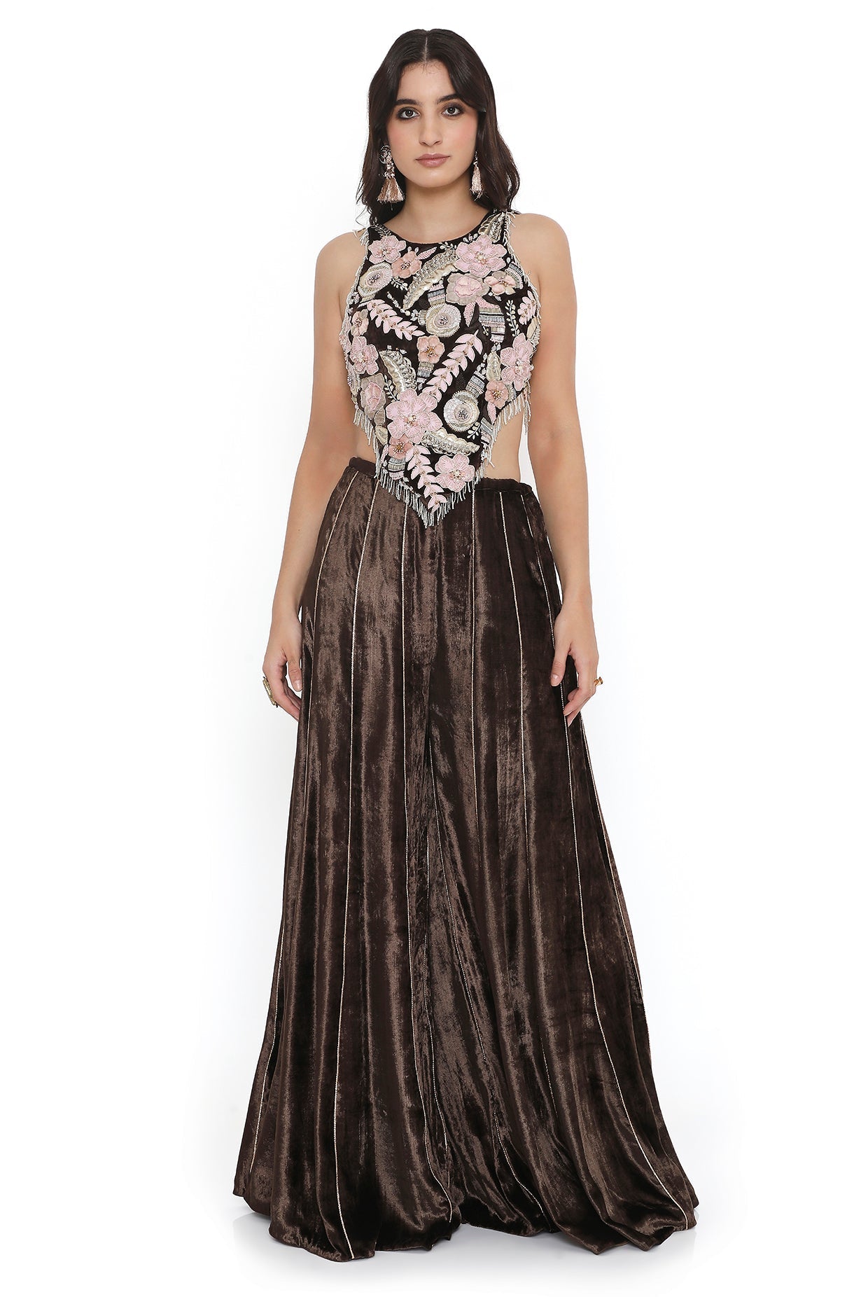Brown Embroidered Choli With Sharara