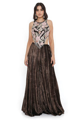 Brown Embroidered Choli With Sharara
