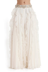 Off-White Embroidered Back Tie-Up Choli And Ruffled Sharara With Dupatta