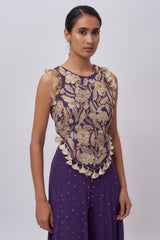Purple Georgette Embroidred Choli And Mukaish Georgette Sharara