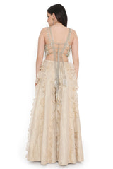 Off White Georgette Embroidered Choli And Gold Tissue Frill Sharara