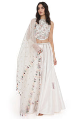 Ivory Embroidered Dupion Silk Choli With Embroidered Sharara