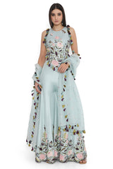 Powder Blue Embroidered Choli And Sharara With Dupatta