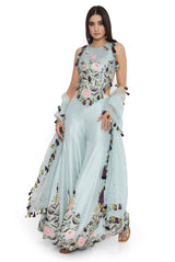 Powder Blue Embroidered Choli And Sharara With Dupatta