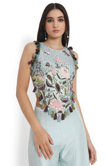 Powder Blue Embroidered Choli And Sharara With Dupatta