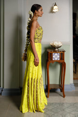 Nissa Lime Yellow Embroidered Choli With Sharara