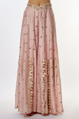 Rose Pink Embroidered Choli With Baju Band And Sharara With Dupatta