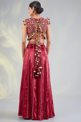 Dark Red Embroidered Choli With Sharara