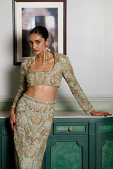Soha Mint Embroidered Choli And Skirt