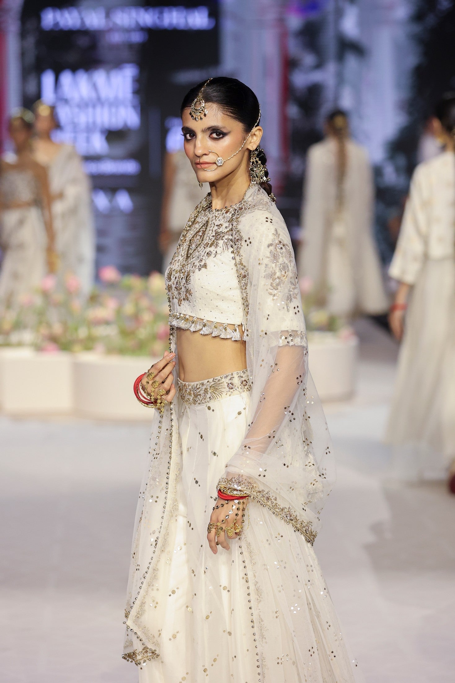 Shakira Off White Embroidered High Low Choli With Sharara And Dupatta