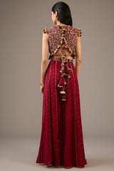Maroon Embroidered Choli With Sharara.