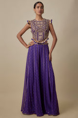Purple Georgette Embroidered Choli with Heavy Mukaish Georgette Sharara.