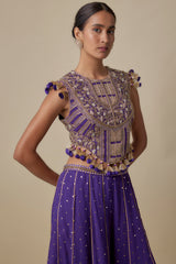 Purple Georgette Embroidered Choli with Heavy Mukaish Georgette Sharara.
