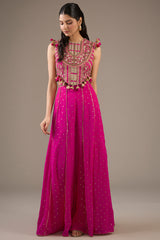 Hot Pink Embroidered Choli With Hot Pink Sharara.