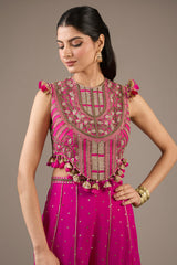 Hot Pink Embroidered Choli With Hot Pink Sharara.