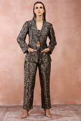 Black embroidered blazer with bustier and pant