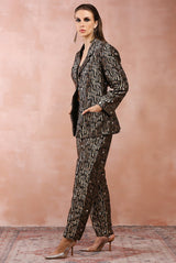 Black embroidered blazer with bustier and pant