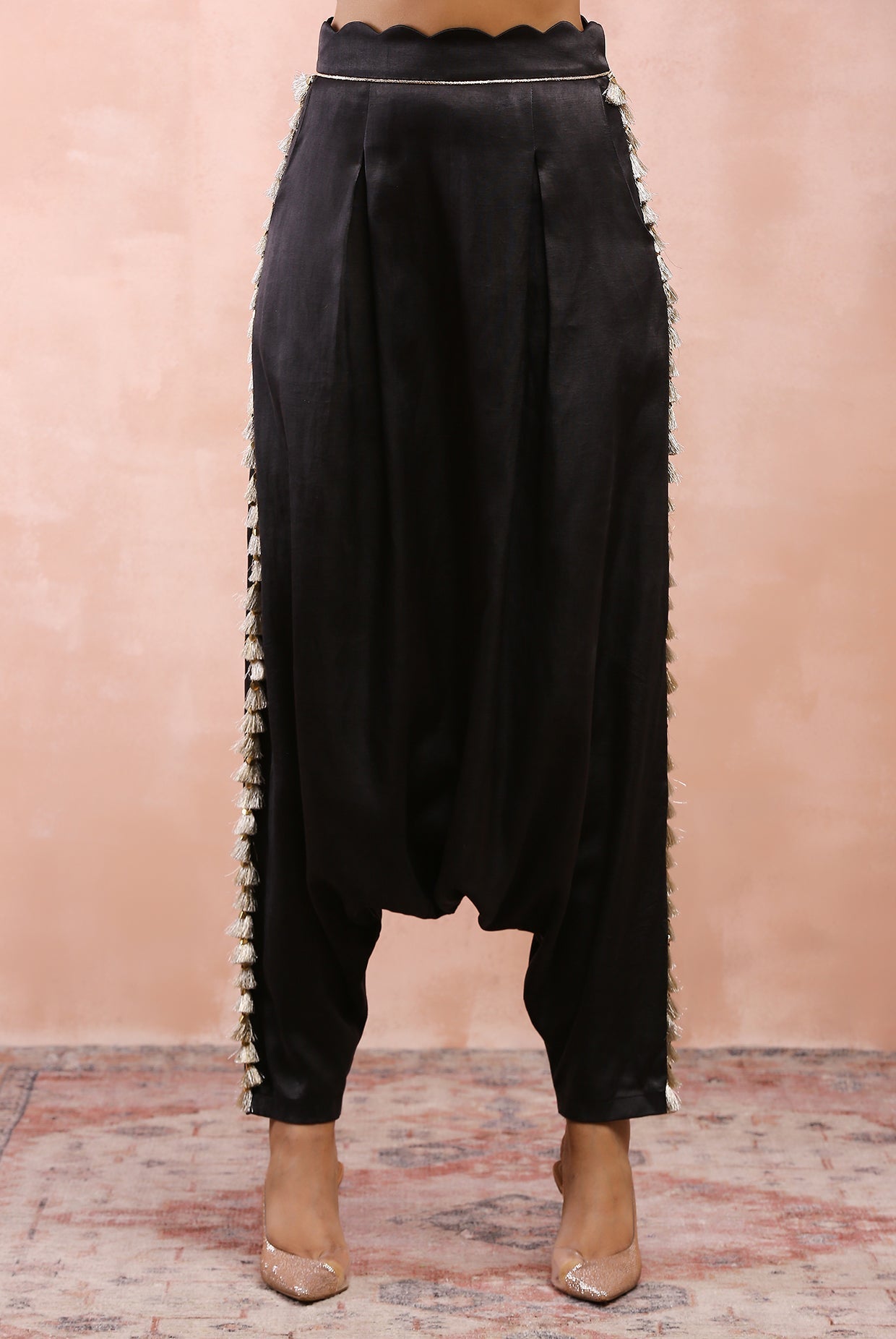 Black safari embroidered jacket with bustier and pant