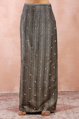 DULL GOLD EMBROIDERED JACKET WITH BLACK BROCADE BUSTIER AND SKIRT