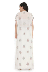 Ivory Embroidered Georgette Bustier With Jacket And Dhoti Skirt