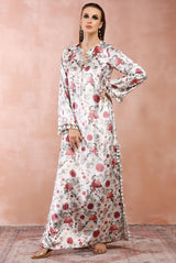Grey gulbagh print kaftan with belt