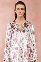 Grey gulbagh print kaftan with belt