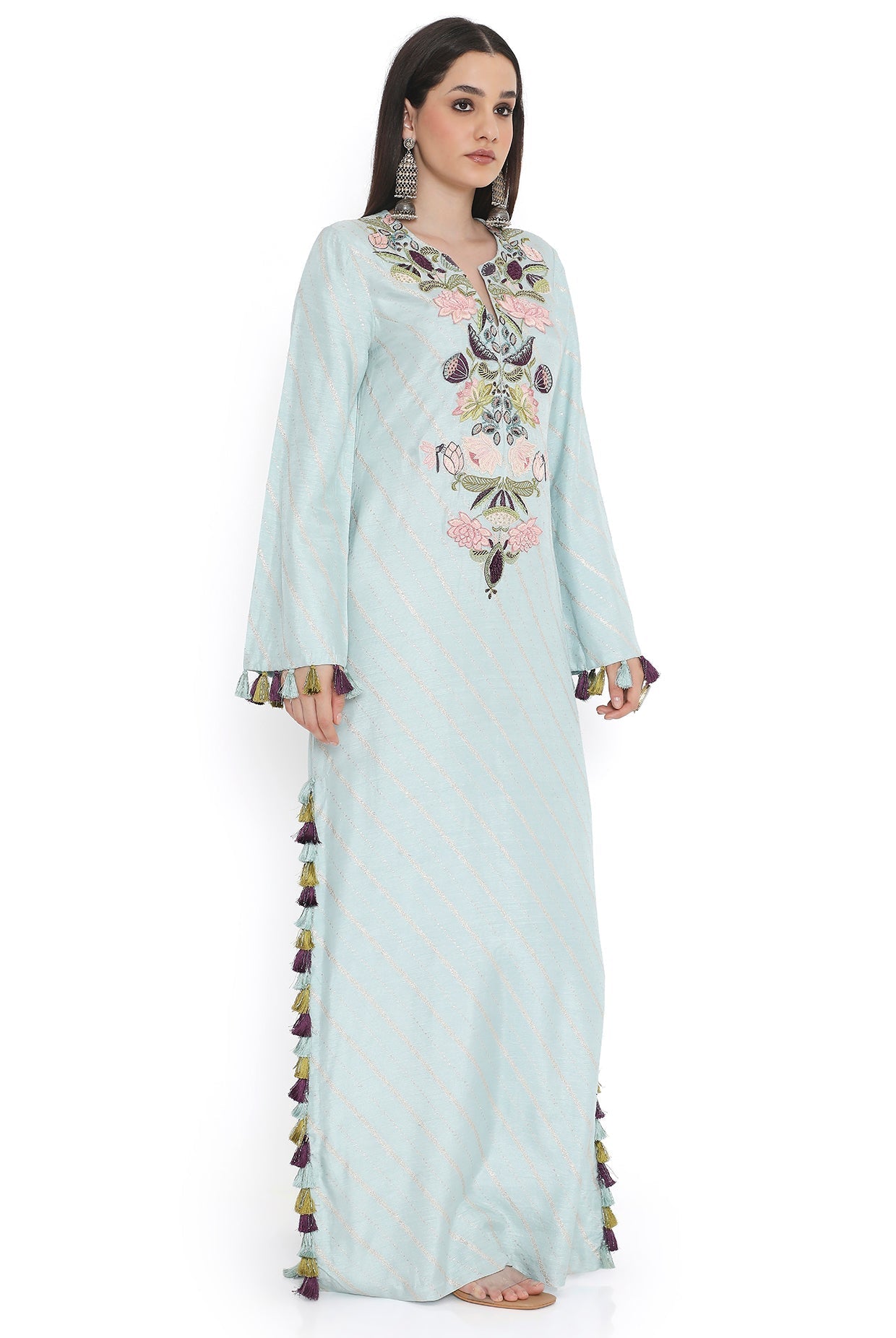 Powder Blue Embroidered Beyza Kaftan