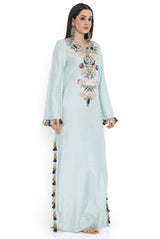 Powder Blue Embroidered Beyza Kaftan