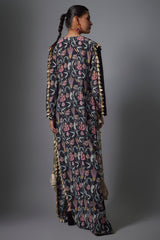 Black Island Escape Print Crepe Embroidered Yoke Beyza Kaftan.