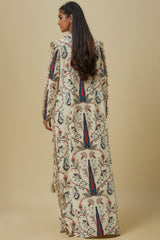 Blue Forest Whisper Print Crepe Embroidered Yoke Beyza Kaftan.